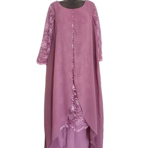 NEW A-LINE MOTHER OF THE BRIDE CHIFFON LONG SLEEVE LACE DRESS SZ L